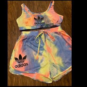 One of a kind Tie dye Adidas set